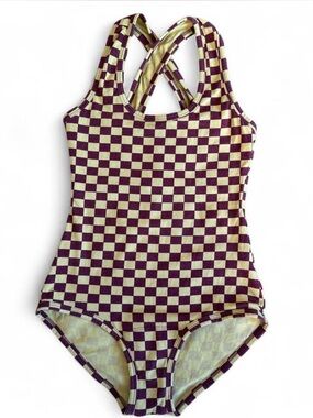 ARQ Checkerboard One-Piece Bodysuit Size S - Maroon & Yellow